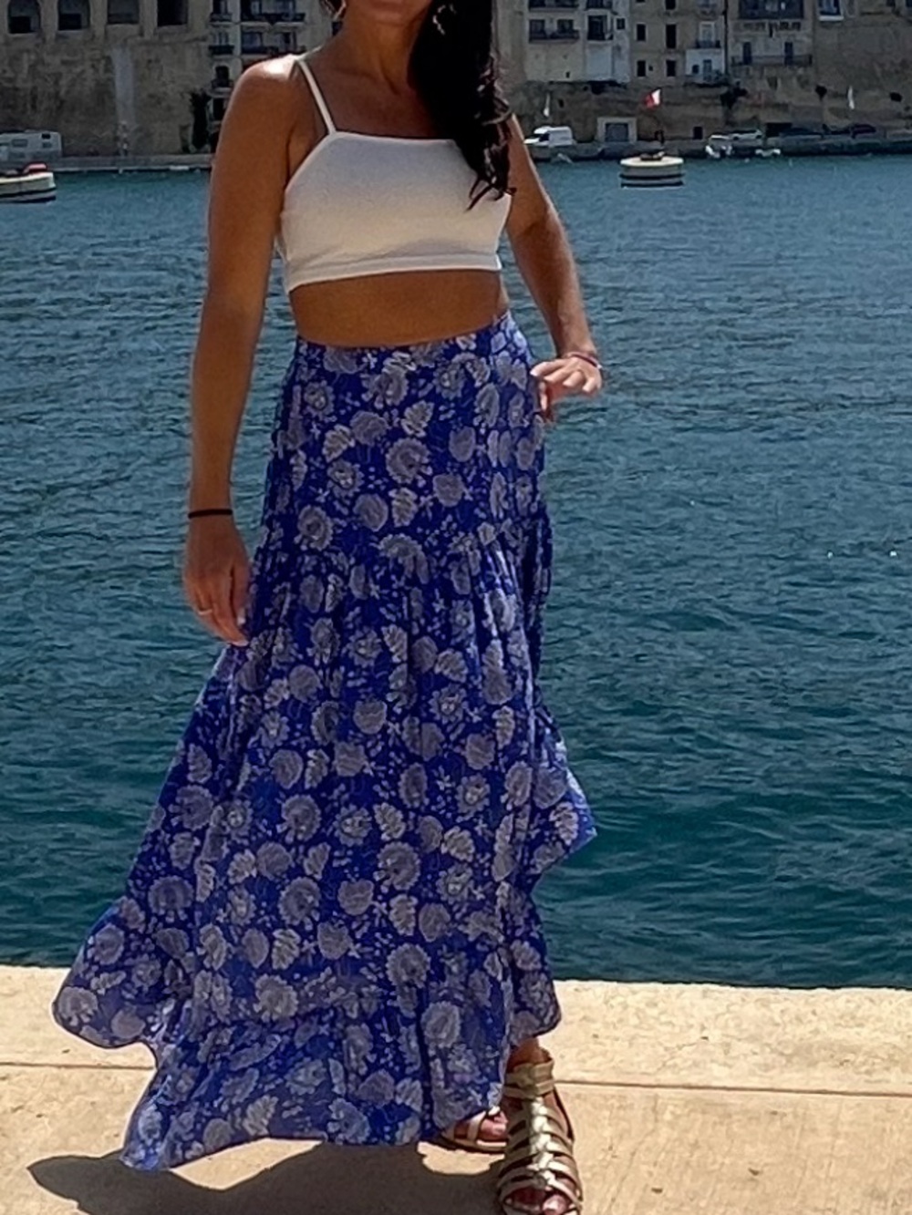 Vince Camuto Blue Floral High Low Ruffle Midi Skirt Size Small